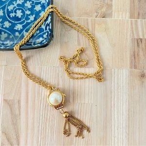 Futura Gold Tone Pendant Watch faux pearl rope tassel necklace